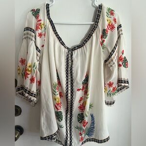 Source Unknown Floral Embroidered Blouse - Cream and Multicolor